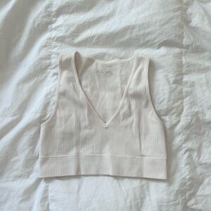 Garage Cream Ribbed V-Neck Crop Top